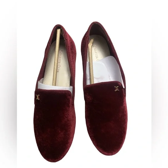 Charter Club Burgundy Velvet Loafers Gold Accent Size 7.5 - Picture 2 of 3